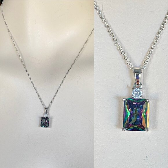 FAC Mystic Rainbow Crystal Silver Tone Necklace NWT - Picture 1 of 8
